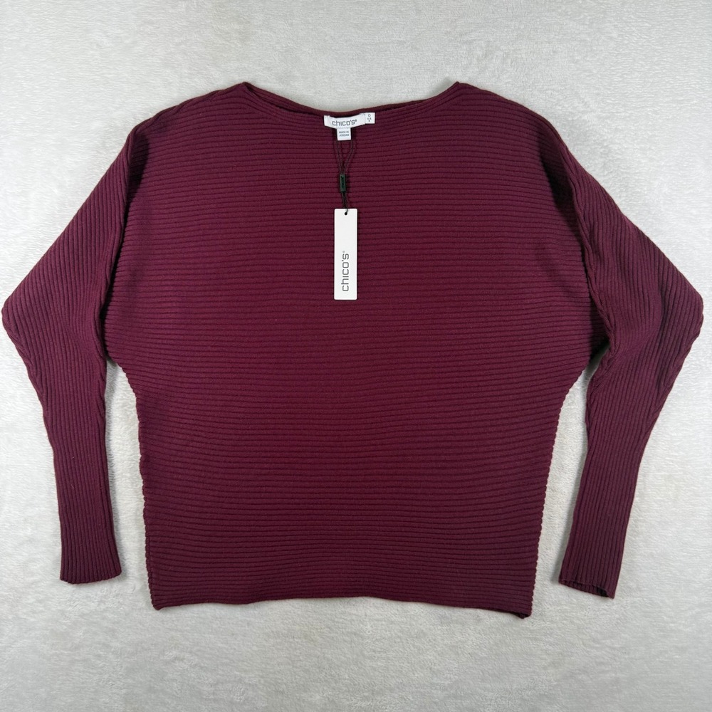 Chicos Deep Chianti Ribbed Cashmere Blend Dolman Sweater Size 0 S NWT